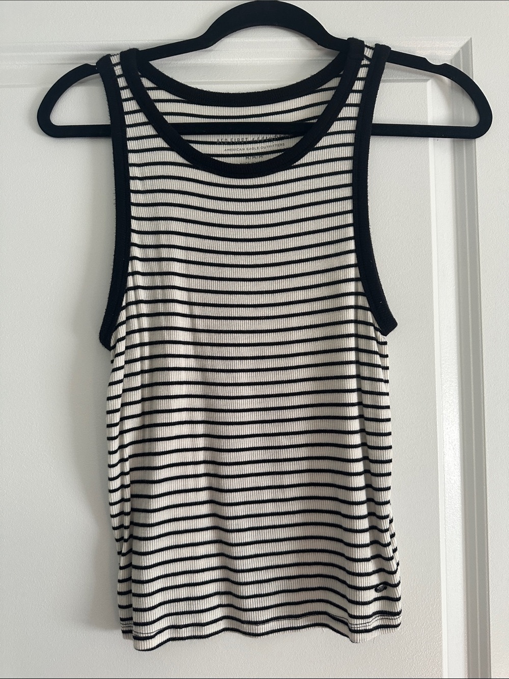 American Eagle Outfitters Black & White Striped Ribbed Tank
